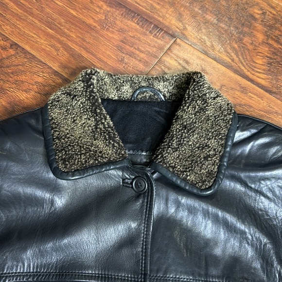 Creations Jez Black Leather Jacket with Shearling Collar & Cuffs - Picture 2 of 10